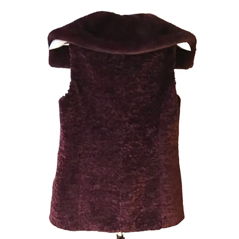 White House Black Market Cabernet Long Faux Fur Vest-Women's SZ Small